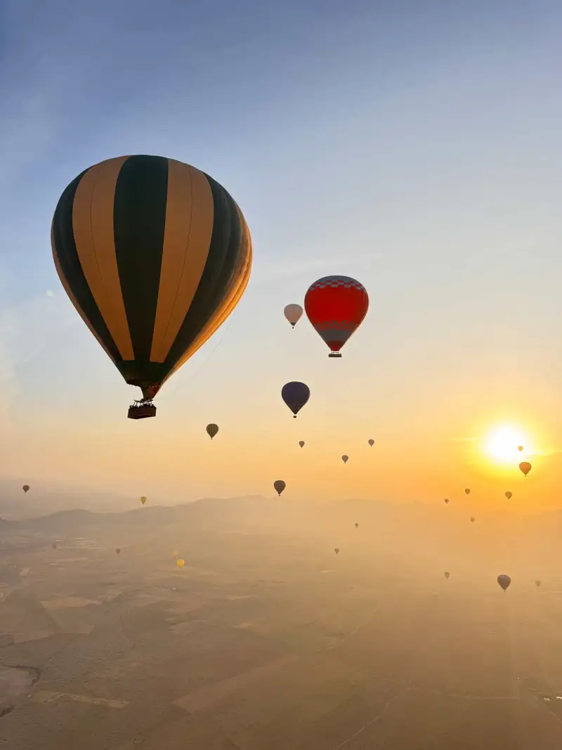 Hot air balloon at sunrise near Marrakech